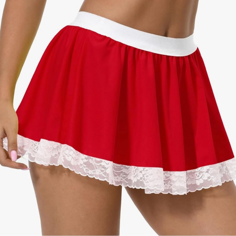 Afibi Women Pleated Mini Skirt Sexy Lace Skirt School Girl Short Skirts - Picture 7 of 8